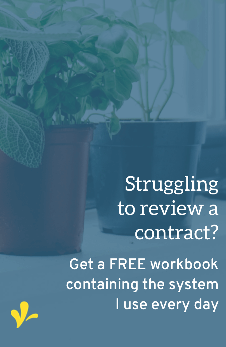 Learn the exact system I use to review a contract every day with this free workbook. Click through to get your copy and use it as a template to create your own system.