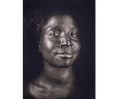 Reproduction of a Jacquard tapestry "Lorna" by Chuck Close